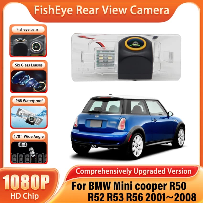 For BMW Mini Cooper R50 R52 R53 R56 2001~2008 Car Reversing Back Up Camera Fish Eyes Night Vision Waterproof High Quality HD RCA