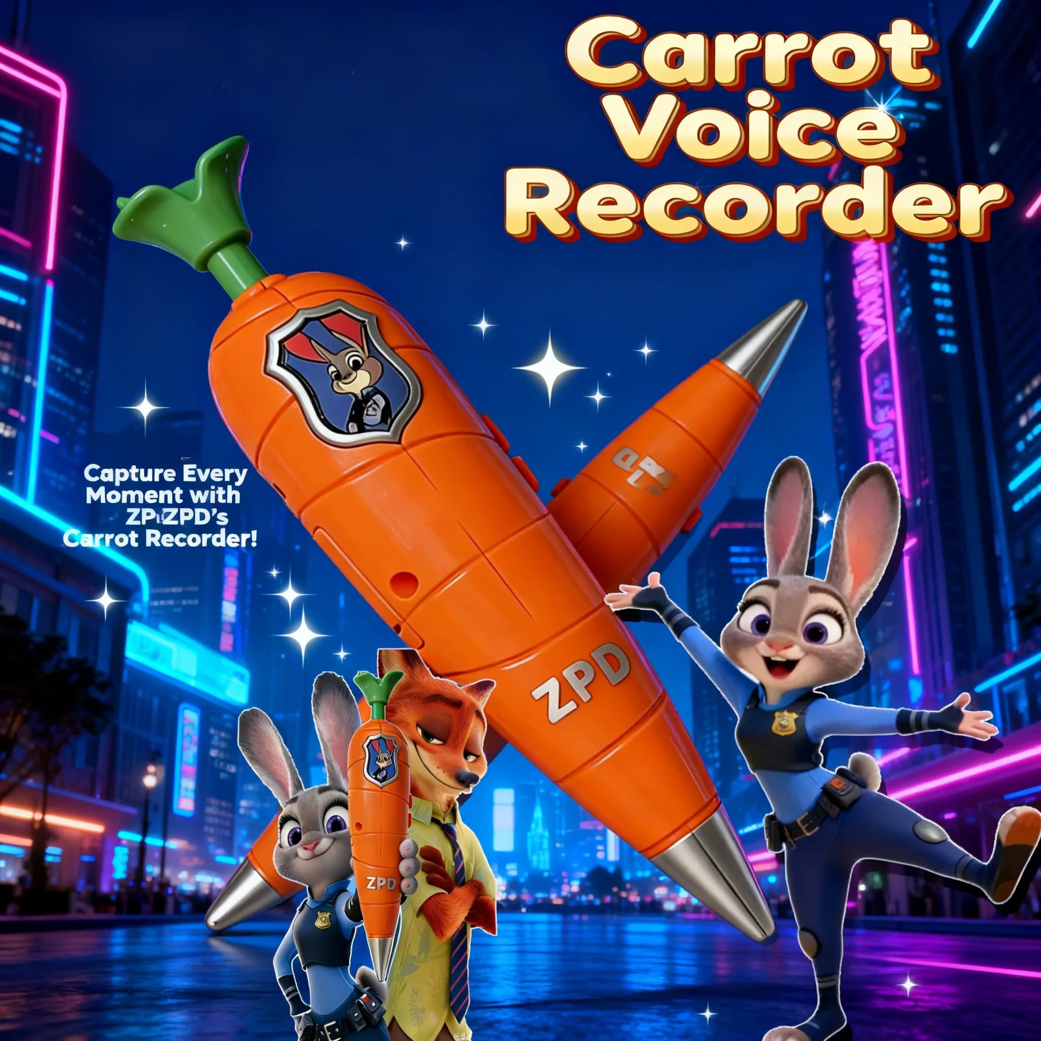 Zootopia 2 Carrot Recorder Pen Judy Nick Style Kids 60s Mini Recorder 2-in-1 Gel Pen Stationery