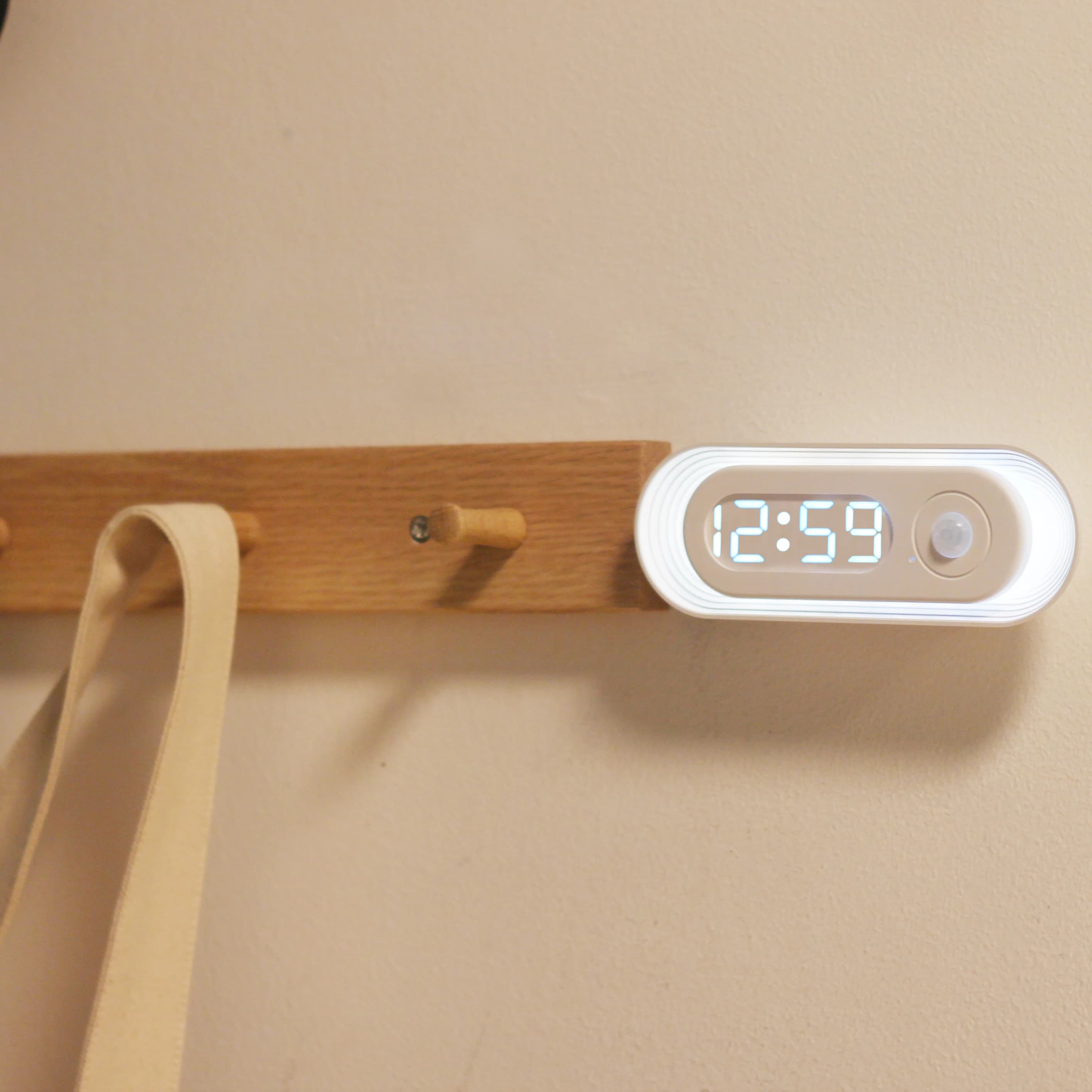 Night light with motion sensor with digital watch Rechargeable night lamp by desk LED magnetic wall holder for wardrobe Bathroom staircase
