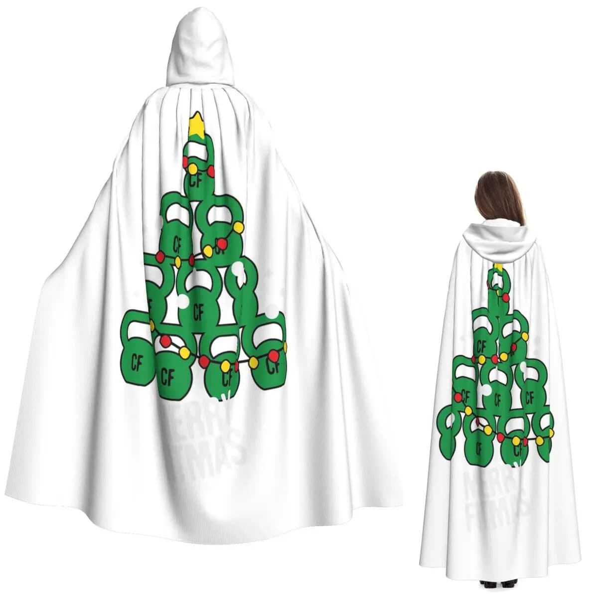 Long coat with Christmas Tree Shape Hood, Medieval Witch Costume, Halloween Cosplay Mantle, Unisex for Adults