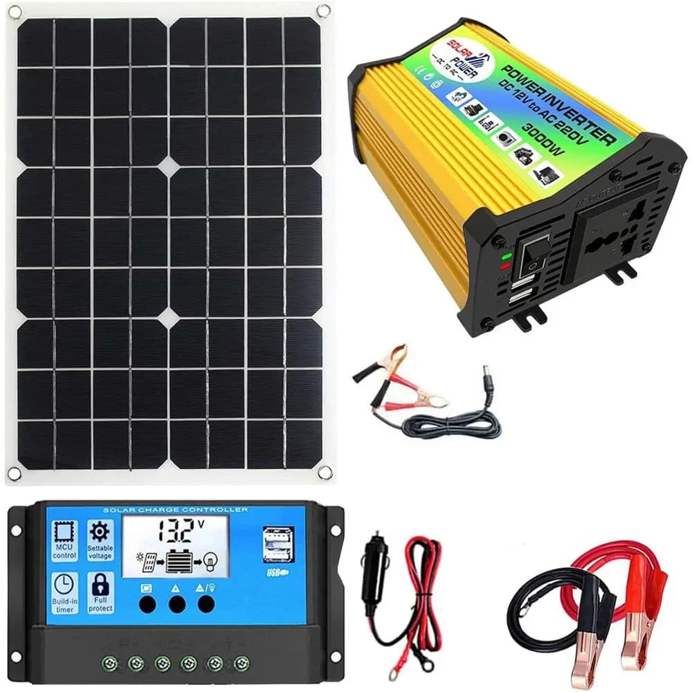 Kit Pannello Solare 3000W con Regolatore e Inverter, Sistema Solare Completo per Casa o Camper, Staffe di Montaggio Incluse