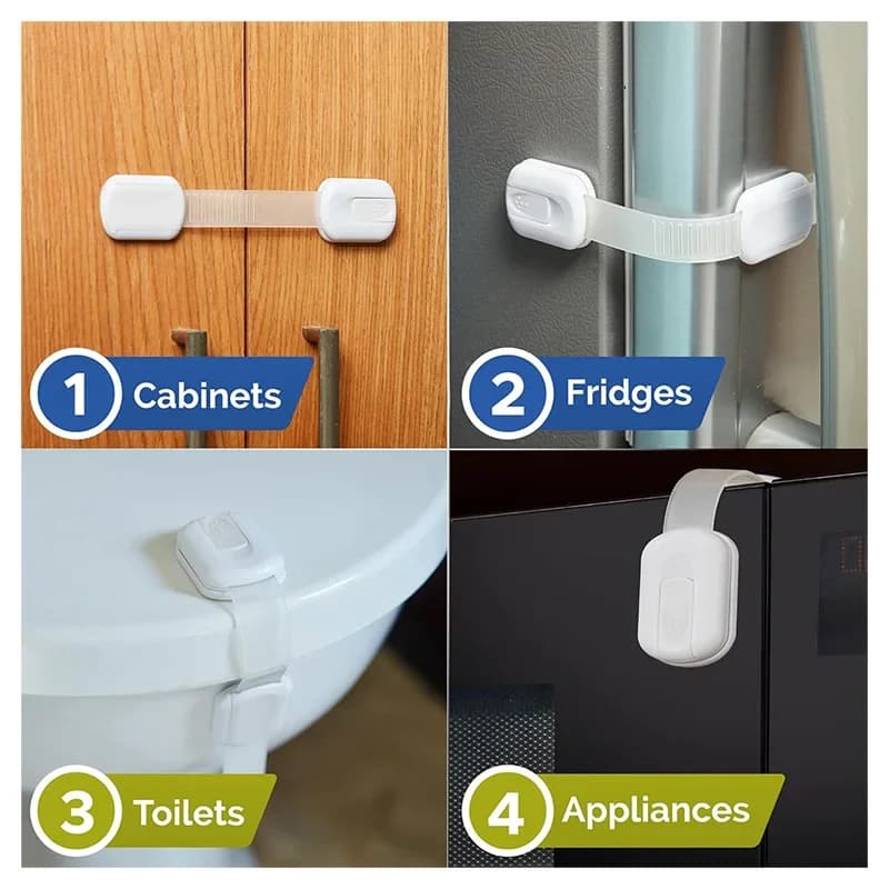 Serrature di Sicurezza per Bambini, Chiusure Adesive per Cassetti e Armadi, Cinghie di Sicurezza per Porte
