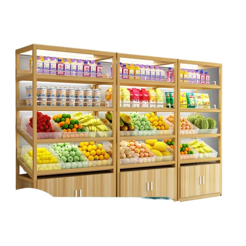 Espositore per scaffali per snack di frutta boutique, vetrina per frutta secca in scala sfusa per negozio di beni fritti, design e disegno gratuiti