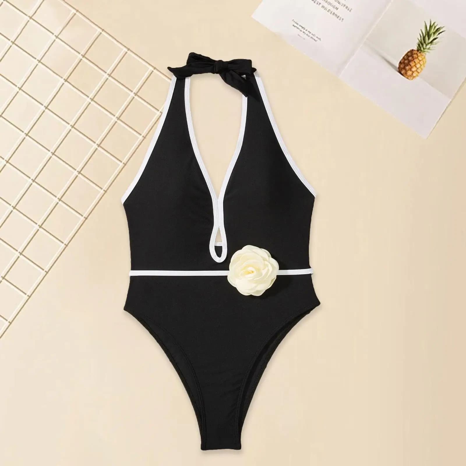 Costume da bagno da donna Costume da bagno Bikini floreale senza maniche per il surf in piscina