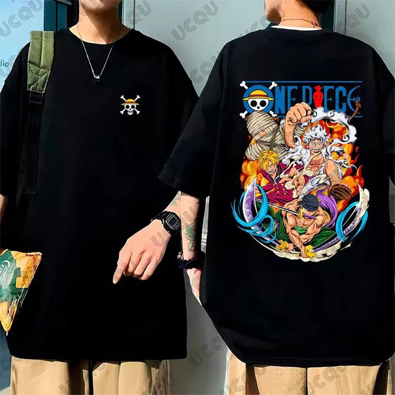 T-shirt da uomo in cotone stampato One Piece Rufy Pirati di Cappello di Paglia, manica corta estiva, casual, oversize, per coppie - Collezione 2026 Hot Sale