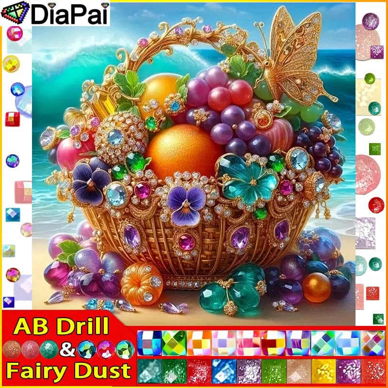 DiaPai Fairy Dust AB 5D DIY Diamond Painting " Flower Basket Fruit" Full Drill Resin Diamond Embroidery Cross Stitch Home Decor
