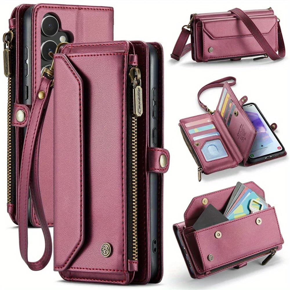 per Samsung Galaxy A72/A71/A56/A36/A26/A16/A15 Custodia a portafoglio con blocco RFID con porta carte da 7, custodia a portafoglio con tracolla da polso