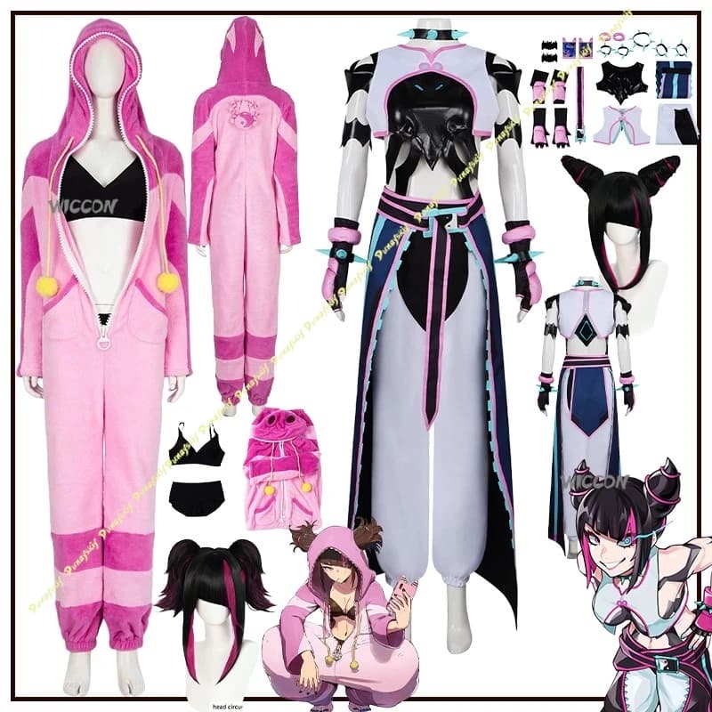Costume da Gioco Street Suit Femminile per Cosplay, Abbigliamento Han Juri, Pigiama Rosa, Parrucca Viola, Biancheria Intima da Donna per Palcoscenico, Pantaloni da Festa, Regalo