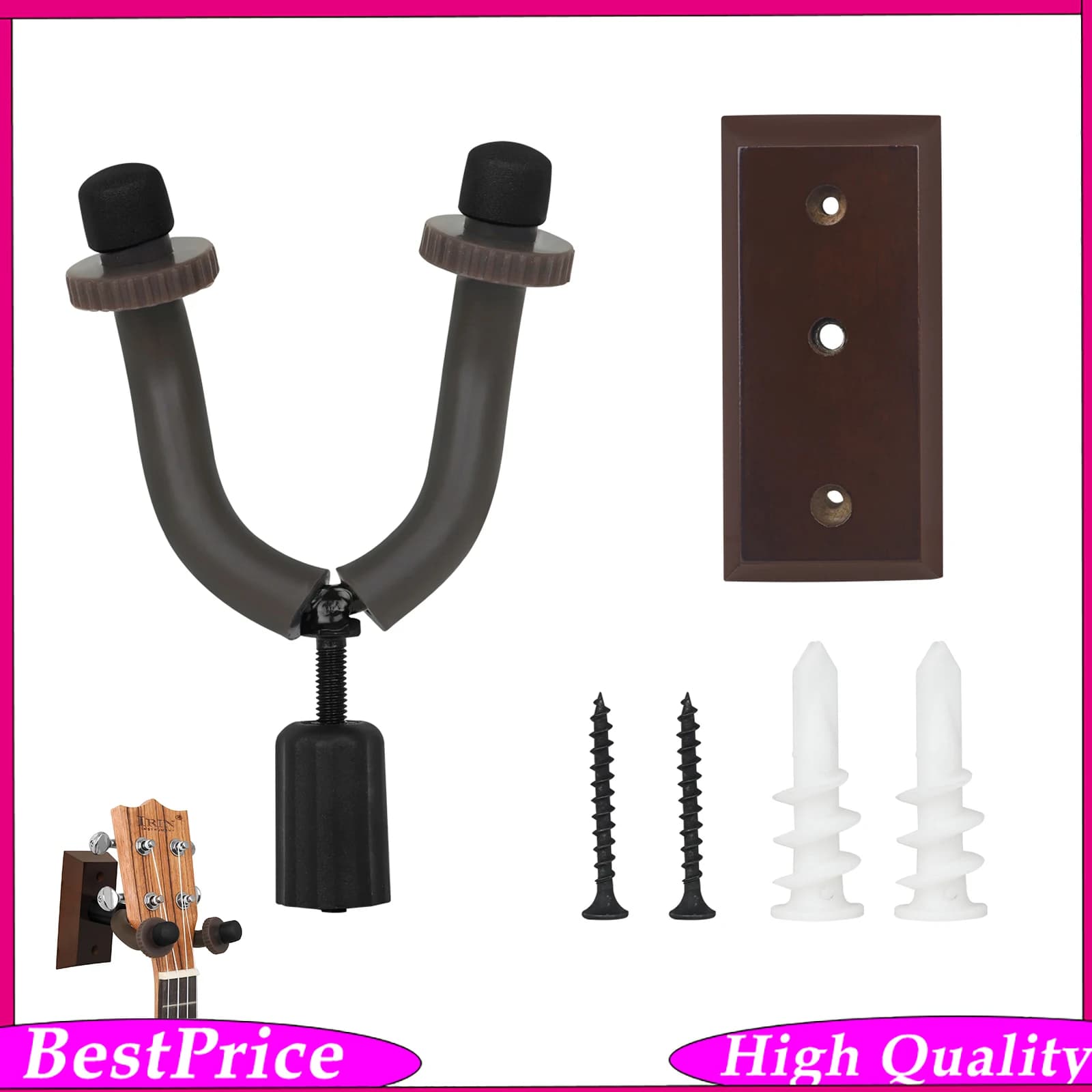JYX-407 Guitar Wall Hanger Walnut Wood Base Detachable Guitar Wall Mount Hook for Ukulele Violin Instrument Display Storage