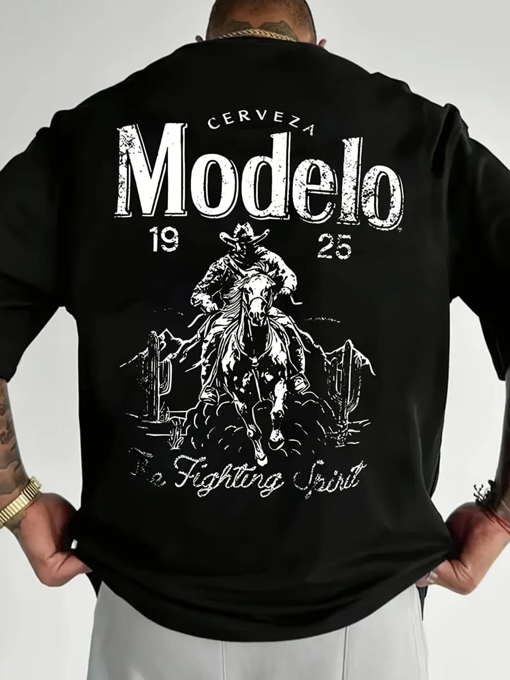 T-shirt casual da uomo con stampa grafica Beer Model 48.89meter Design con tazza da birra cowboy Nera a maniche corte girocollo leggera