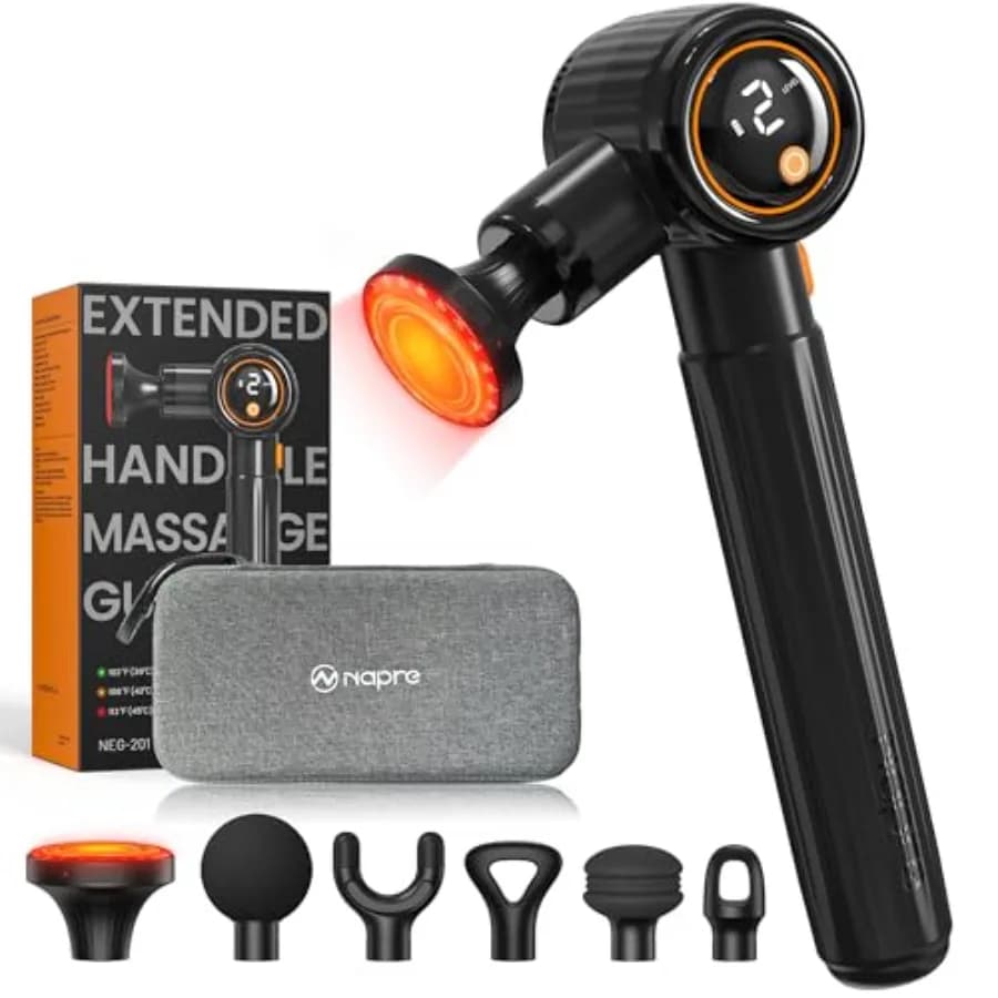 Massage plate with heat, for deep massage of the fabrics, with extendable handle and 3 adjustable corners, portable percussion massager for the back