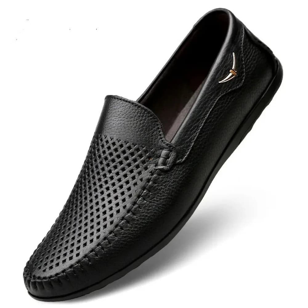 Men's Spring Summer Breathable Soft Leather Driving Shoes Punched Bean Bean Shoes Casual Comfortable Low Heel round Toe
