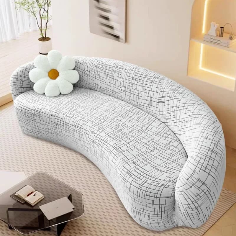 Copridivano curvo semicircolare elasticizzato ad arco Protezione per divano a forma di per cani Fodera per divano componibile jacquard Boho
