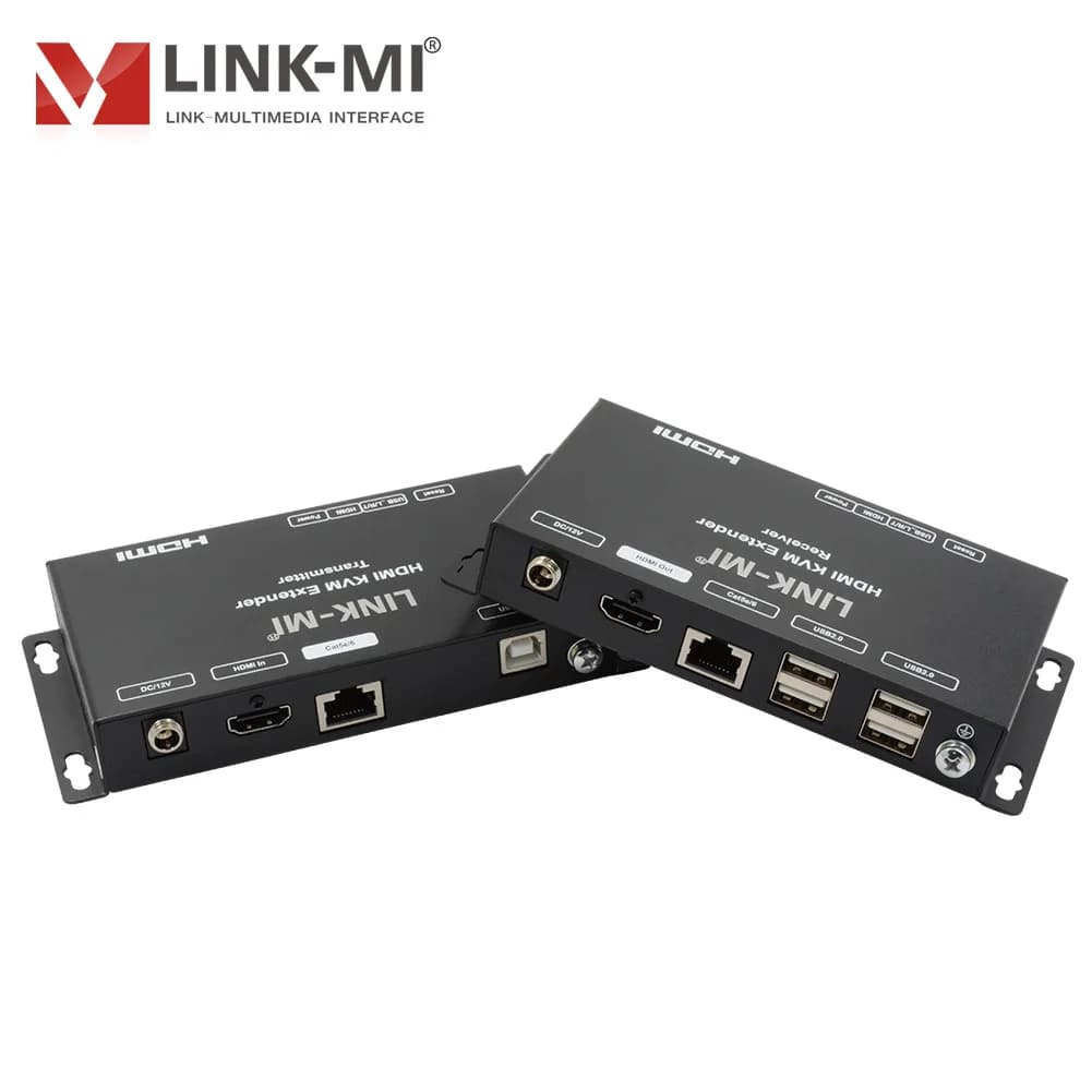 USB HDMI KVM extender from 100 m on single cable CAT5e/6 with 1080P, double POC, RJ45, metal bit/s material from 480 m