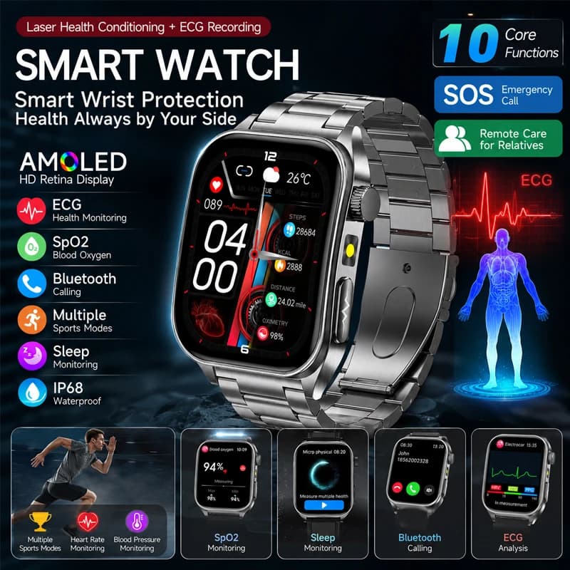 Nuovo Smartwatch Laser per la Salute 2026: Monitoraggio Lipidi, Frequenza Cardiaca, ECG, SOS - Fitness Tracker Uomo Donna