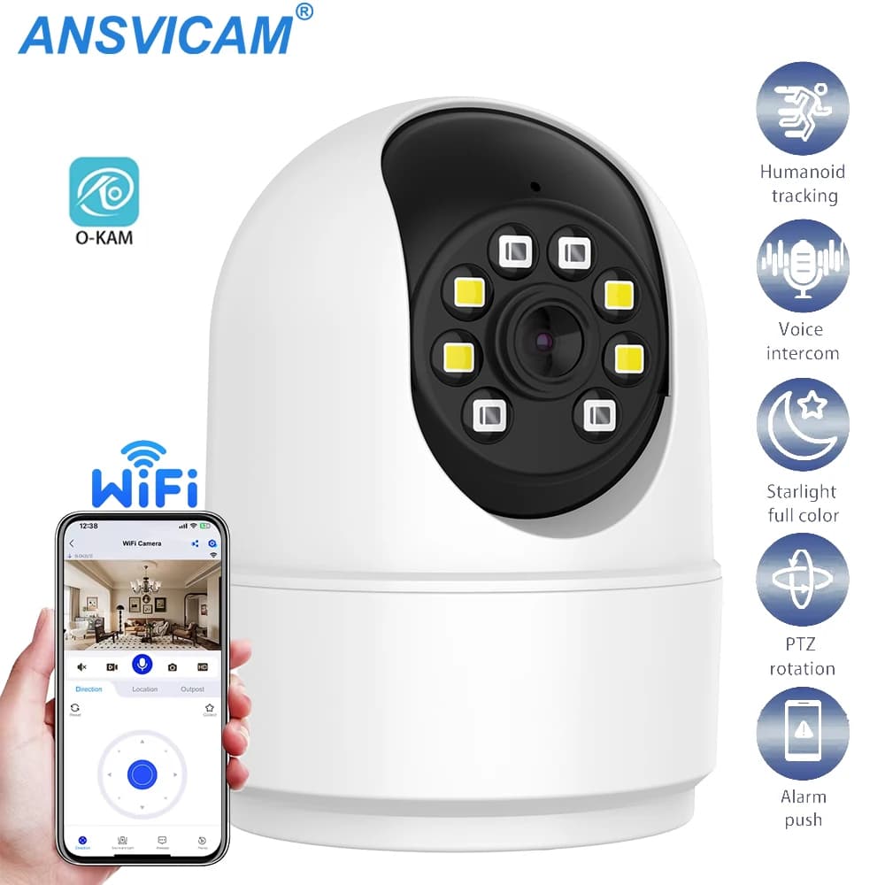5MP Indoor Home IP Cam Smart PT WiFi Security Camera with Human Tracking Pet Monitor Two-Way Audio Night Vision for Surveillance