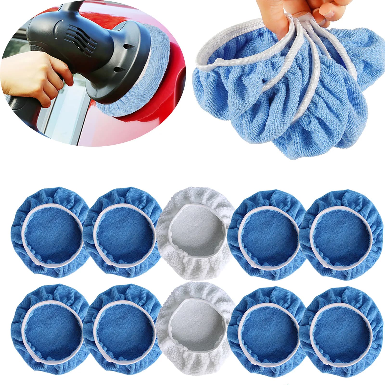 12 pcs polishing pad Auto polishing machine for hood in soft microfiber Auto 5-6 in soft wool Wax Wash Buffer Cover tools for cleaning accessories