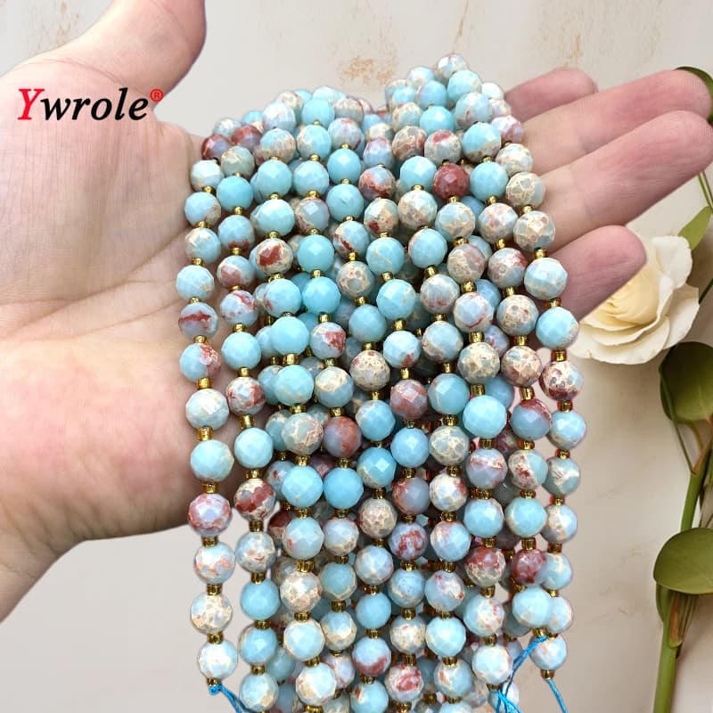 Perline Distanziatrici Rotonde Sfaccettate in Diaspro Shoushan Naturale da 6-8mm per Creazione Gioielli Fai da Te, Braccialetti, Ciondoli e Accessori 7.5''