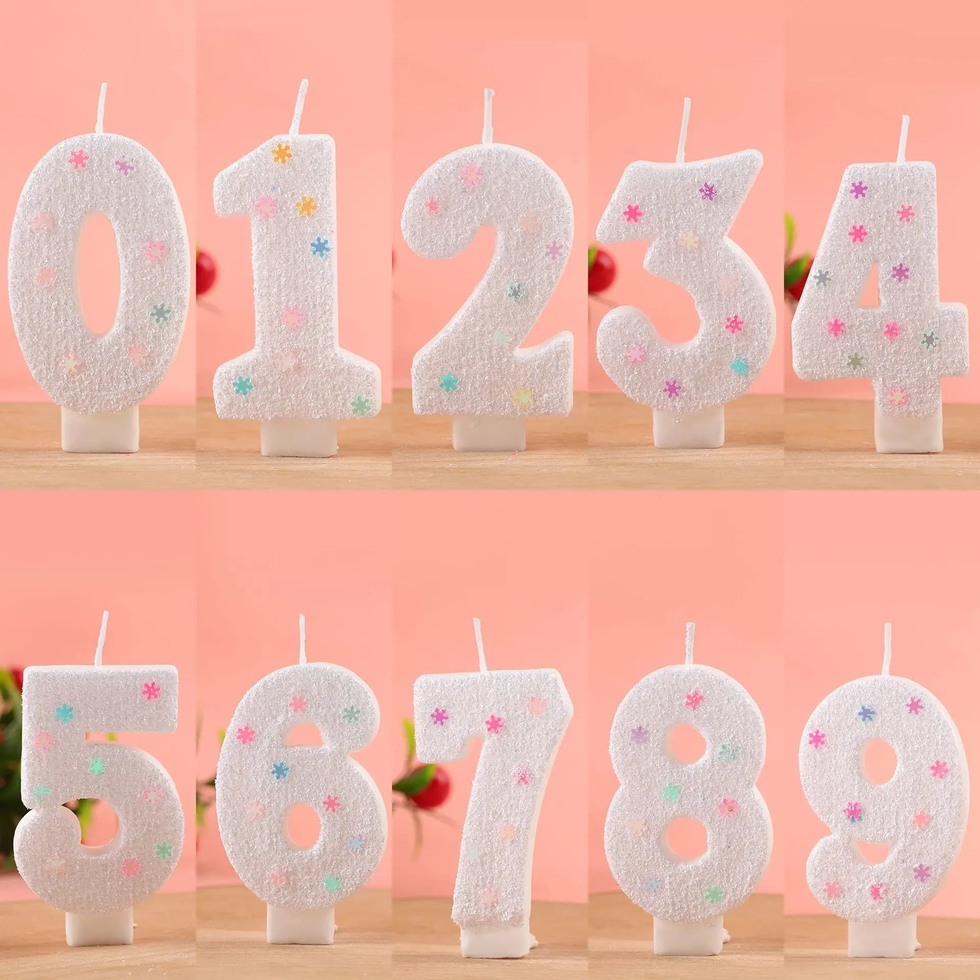 Nuove Candeline Numeriche 0-9 per Compleanno, Fiocchi di Neve Bianchi Soffici Originali, Decorazione per Torte di Compleanno