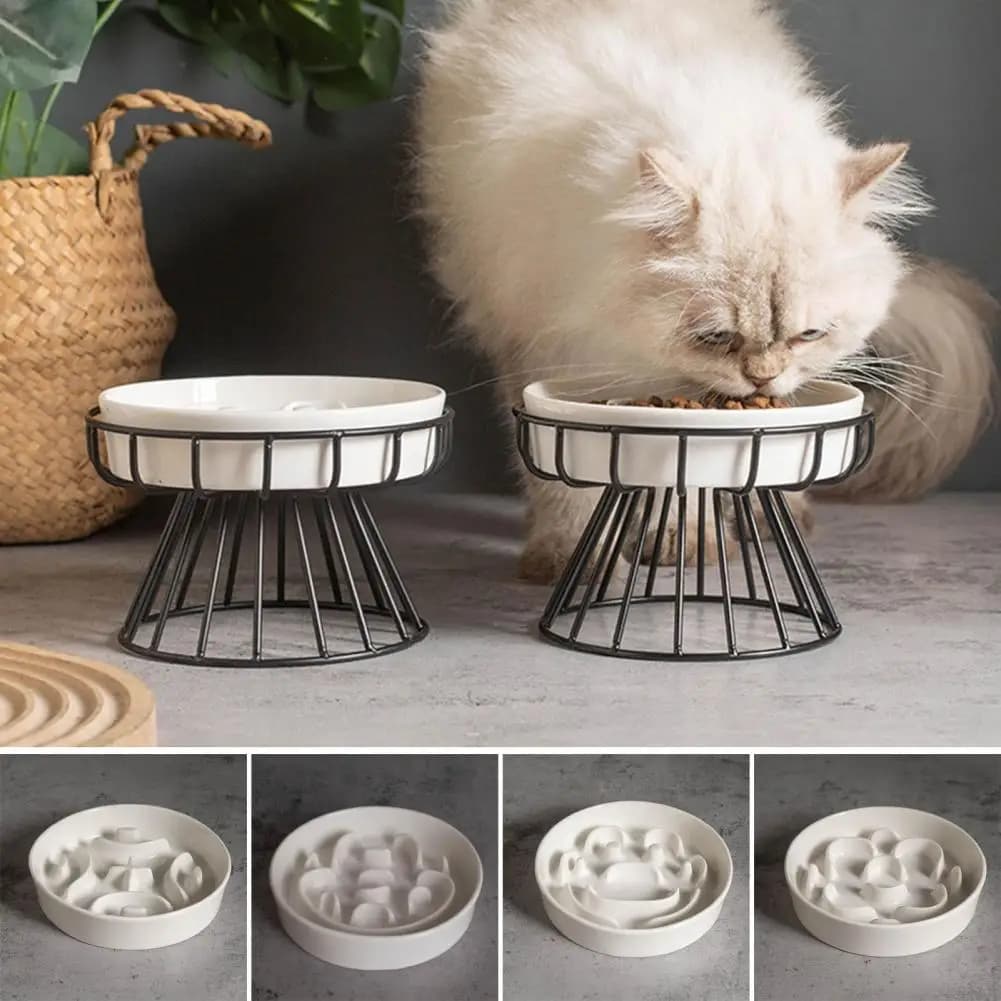 Elevated Pet Bowl Elevated Ceramic Slow Feeder Dog Bowl with Stand Raised Pet Food Dish for Cats Dogs Anti-choking Feeding