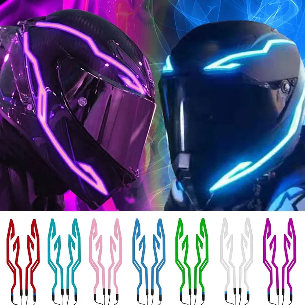 Waterproof Motorcycle Bike Helmet LED Cold Light Strip EL Sticker 4 Flashing Warning Lights Night Riding Helmet Kit
