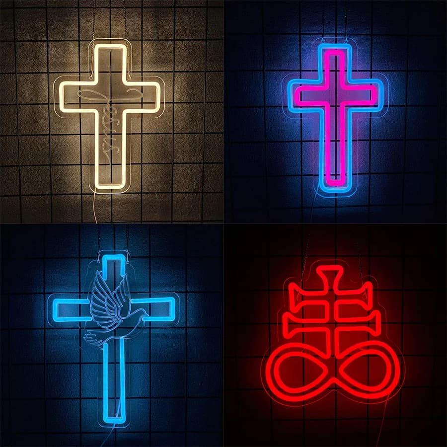 Insegna al Neon Serie Croce, Icona LED di Gesù Crocifisso, per Attività Religiose, Pasqua, Camera da Letto, Decorazione Cristiana, Facile da Appendere