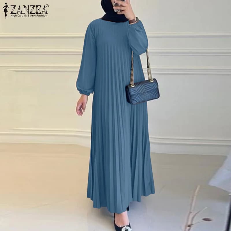 Muslim Dress for Ramadan ZANZEA, Women's Casual Hood in Long Sleeves, Plysset Dress, Hijab, Islamic Clothing Eid Mubarek