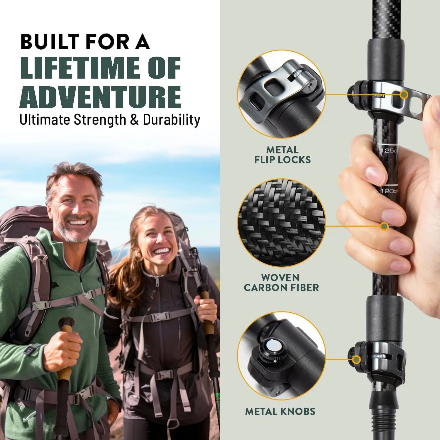 Carbon fiber trekking poles 2 pieces, foldable Nordic trekking poles with cork handle, lightweight folding walking sticks for men