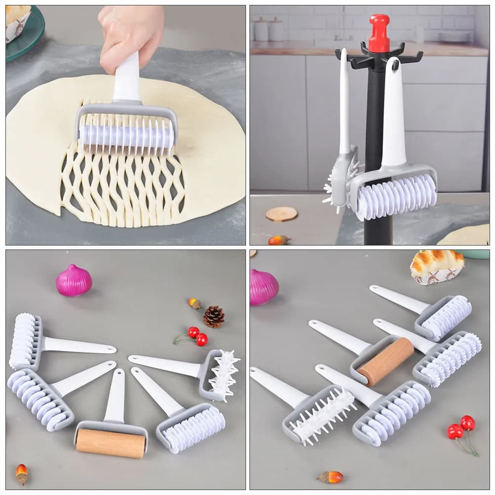 Set di 2 Rulli per Impasto con Superficie Liscia in PP, Manico Sicuro, Utensili da Cucina per Pizza, Ruota a Reticolo per Pasta, Accessori per Panificazione