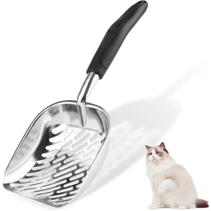 Cat Litter Scoop Stainless Steel Shovel Dog Cat Clean Feces Supplies Reduces Dust Metal Long Handle Scoop Pet Cleanning Tools