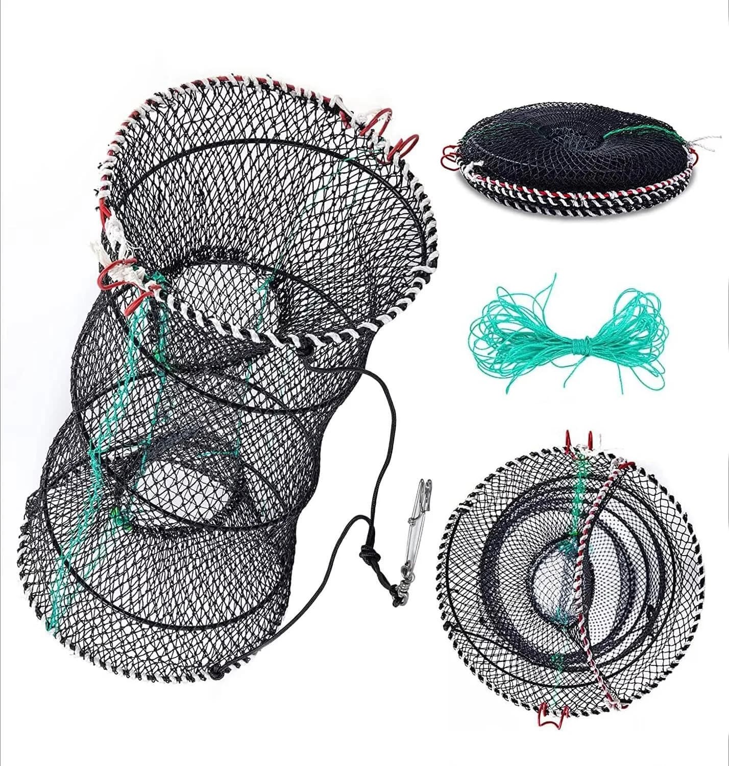 Goture Portable Outdoor Fishing Trap Net Minnow Crawfish Shrimp Lobster Bait Snare Fish Trap Folding Net with 32ft Hand Rope