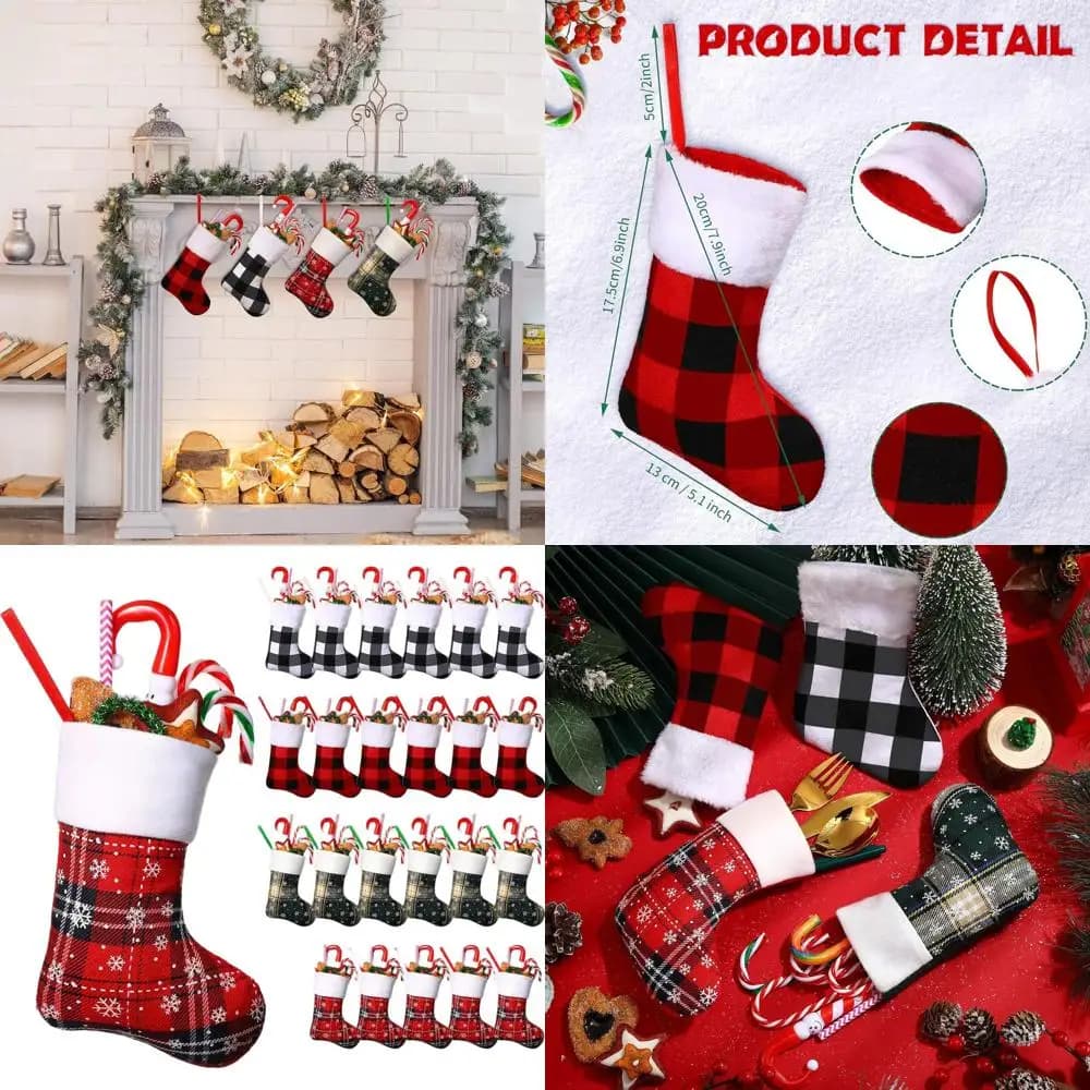 Scottish Christmas stockings of 7 inch buffalo - 100 small red and green Scottish socks for Christmas decorations