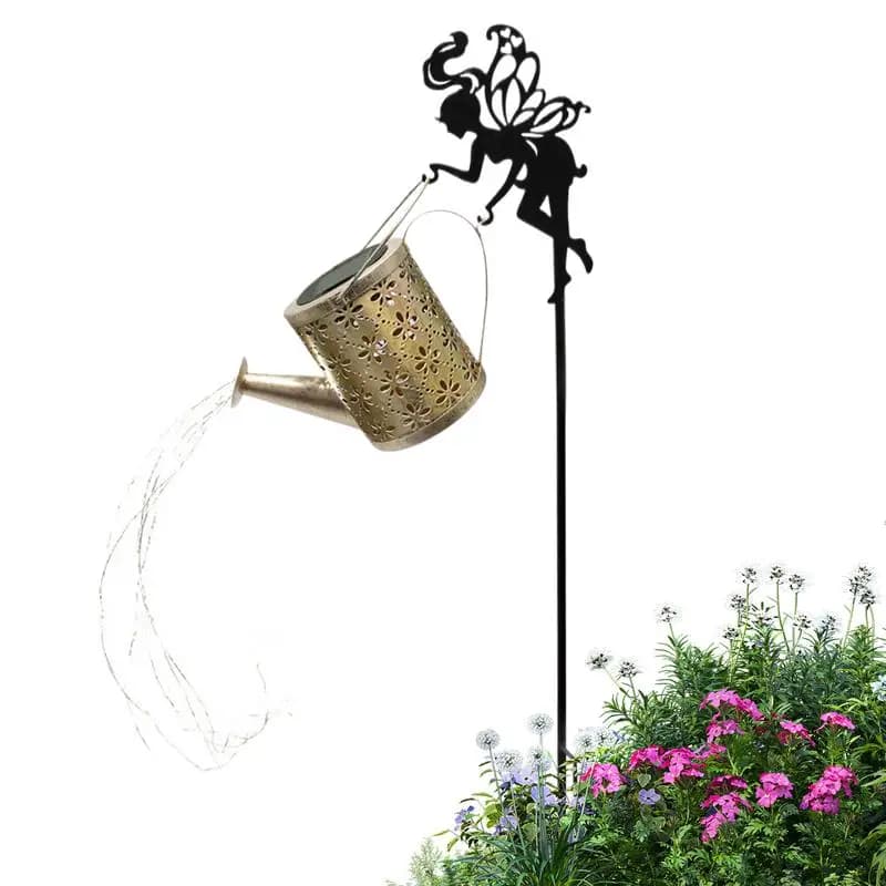 Luci solari da palo da giardino Annaffiatoio da fata Luci da palo solari Paesaggio Lanterna notturna Scena Prop Elegante ornamento artistico in metallo