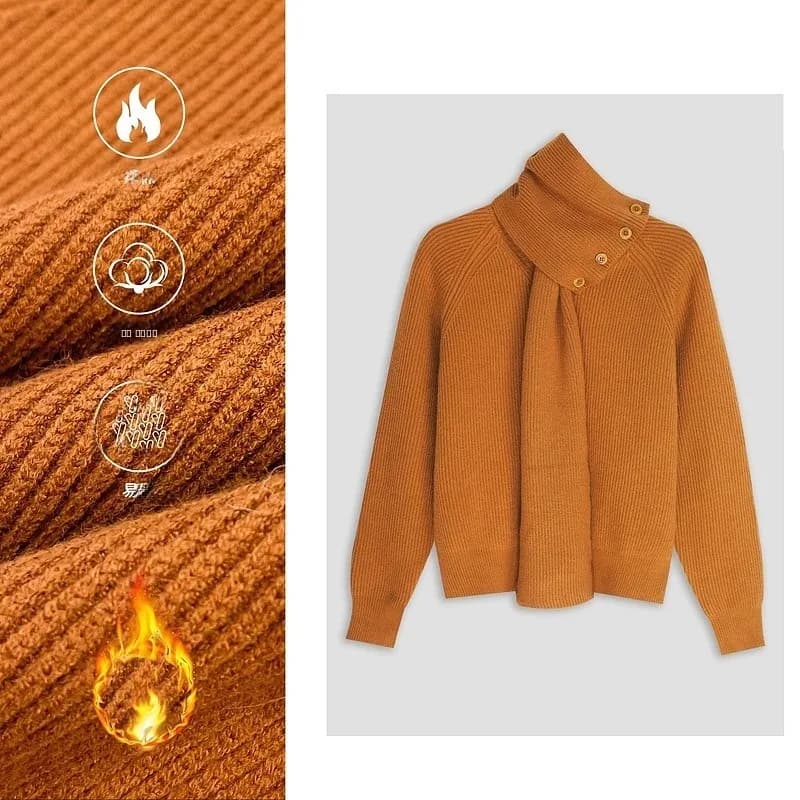 Maglione Morbido e Caldo con Sciarpa Staccabile, Nuova Collezione Primavera 2025, Top Versatile e Snellente per Donna