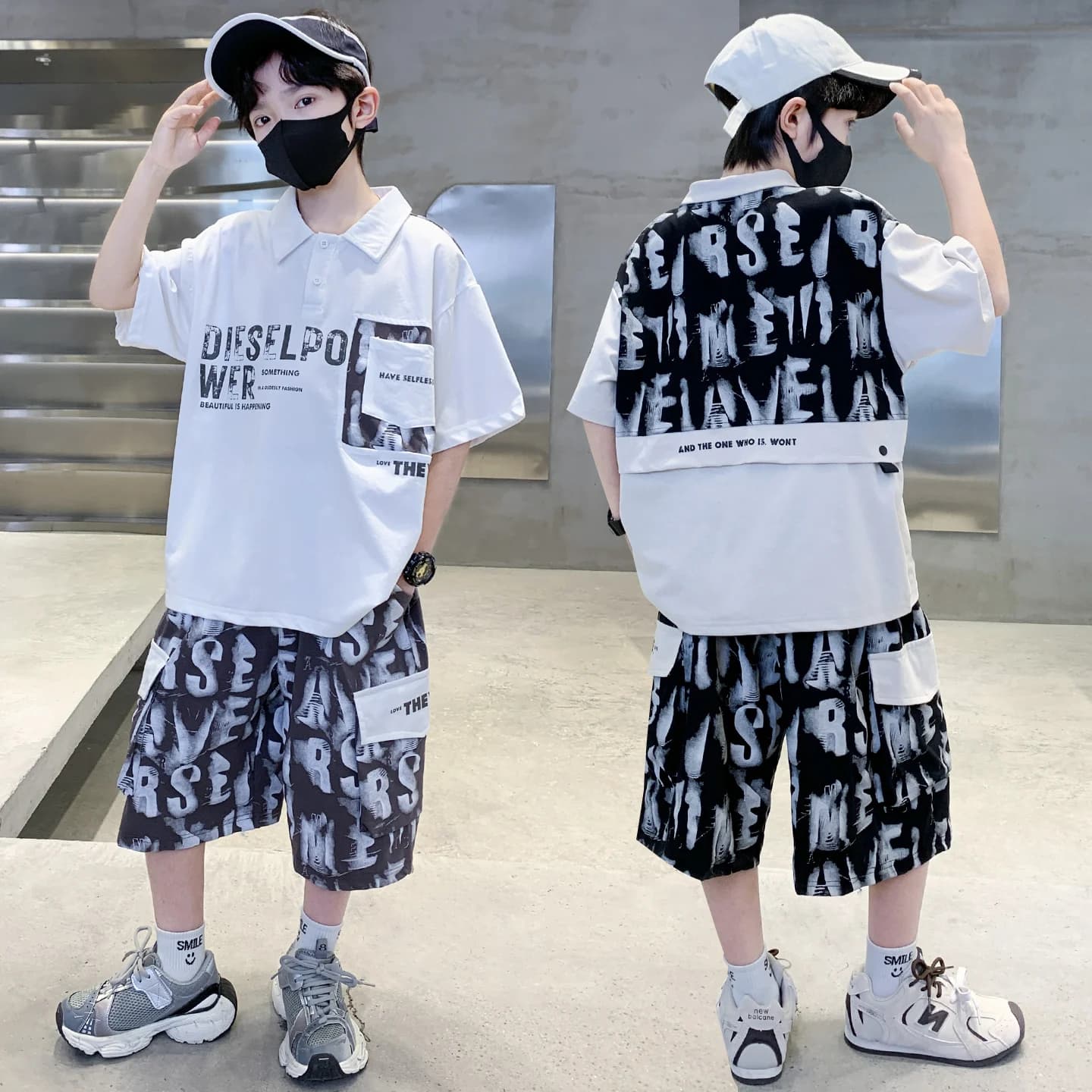 Completo Sportivo Estivo per Bambini con Stampa Lettering - Set 2 Pezzi Abbigliamento Sportivo per Ragazzi, Outfit Moda Studente, Tuta Streetwear