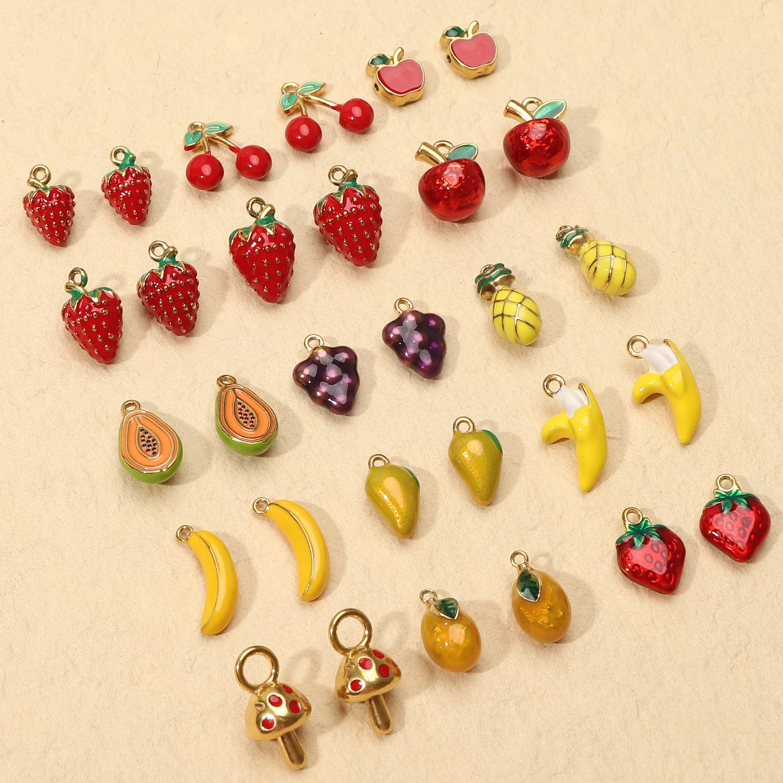 1 Piece Cute Stainless Steel DIY Fruit Charm for Handmade Women's Necklace Bracelet Earrings Jewelry Making Component