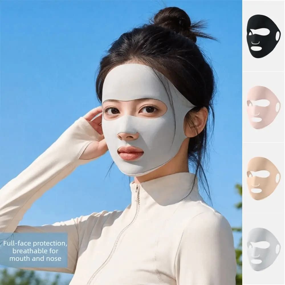 Maschera estiva regolabile in seta ghiacciata, traspirante, sottile, con protezione solare, colore unico, protezione UV, per donne/ragazze