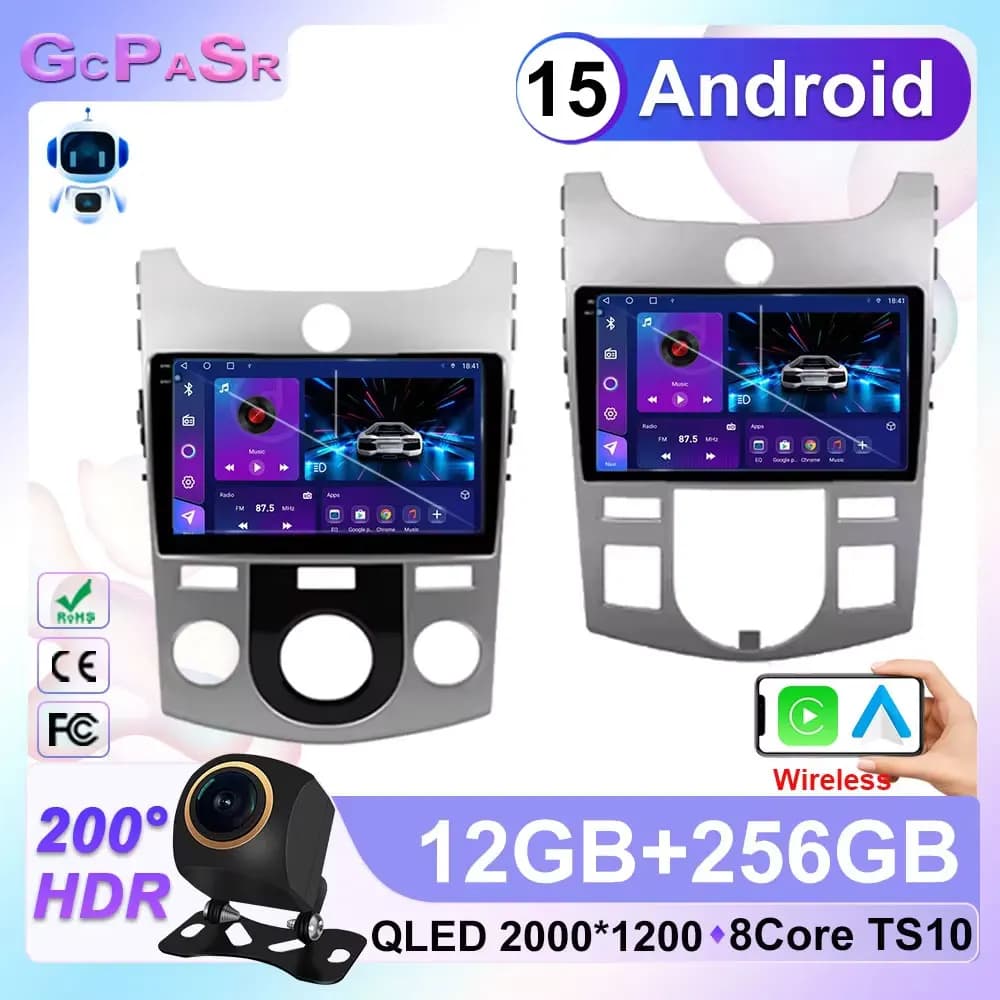 Car Radio For Kia Cerato 2 TD 2008 - 2013 QLED Android 15 Multimedia GPS Wireless CarPlay 4G Head Unit 2 Din Screen Stereo