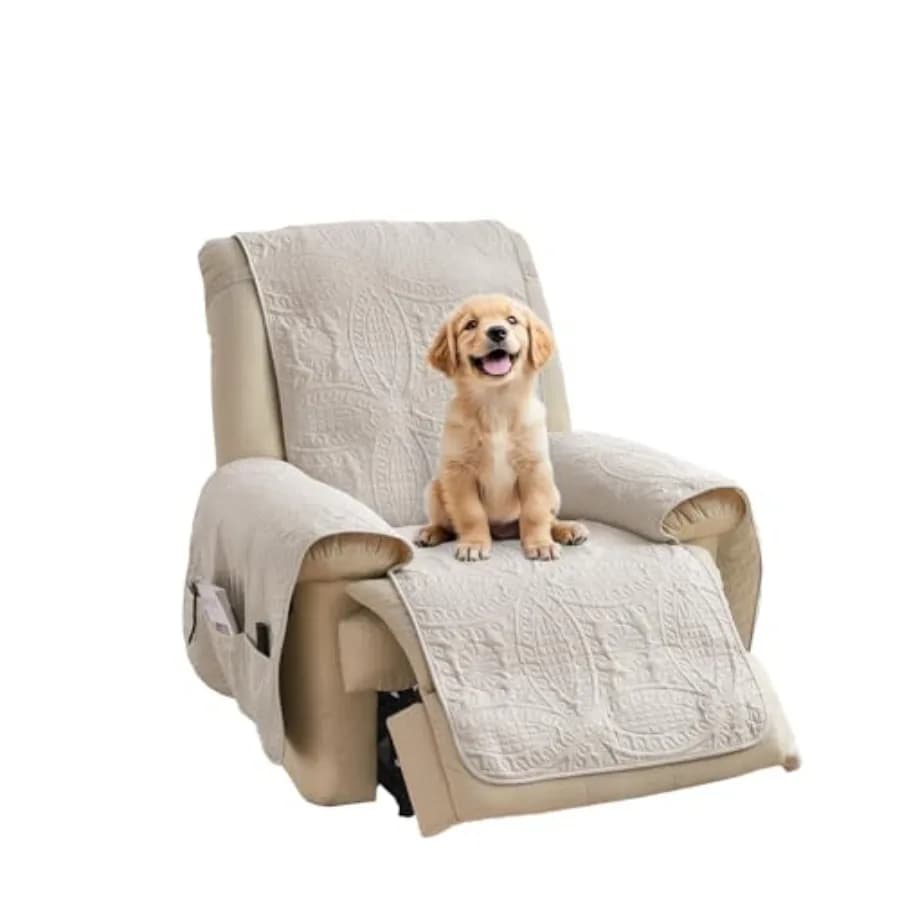 Beige Quilted Recliner Chair Covers, Water-Repellent Recliner Slipcovers, Lazy Boy Chair Covers, Pet Friendly Recliner Covers f