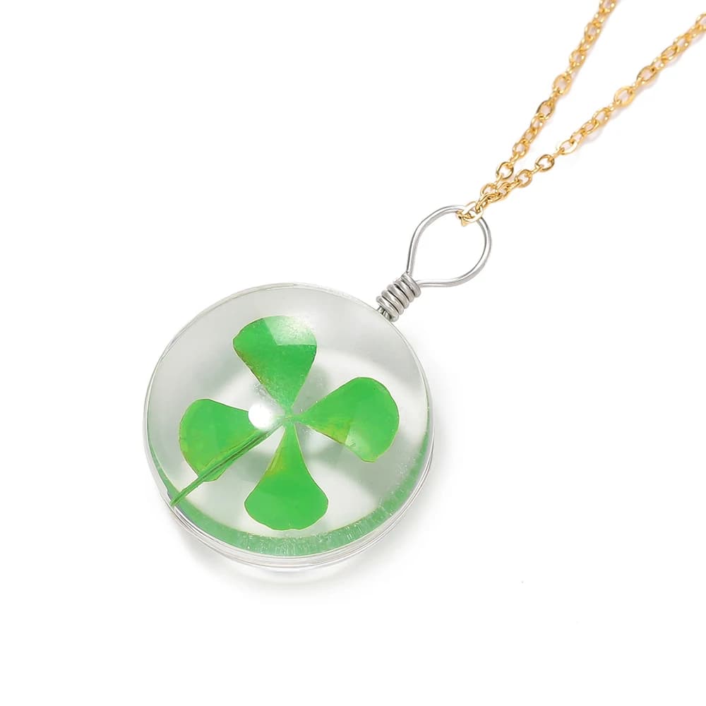 5 pezzi verde fortunato quadrifoglio ciondolo vetro fatto a mano fiore secco quadrifoglio ornamento collana fai da te creazione di gioielli artigianali