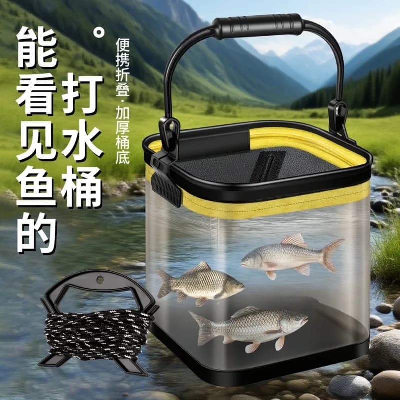 Foldable Portable Fishing Bucket Transparent, Live Fish Water Pail Outdoor, Camping Lure Fishing Wear Resistant, Carry Bucket