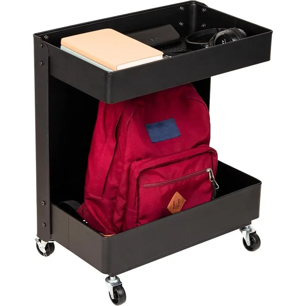 Organizer da scrivania a 2 livelli in acciaio nero, 12x20x23,5 pollici, nessun assemblaggio richiesto