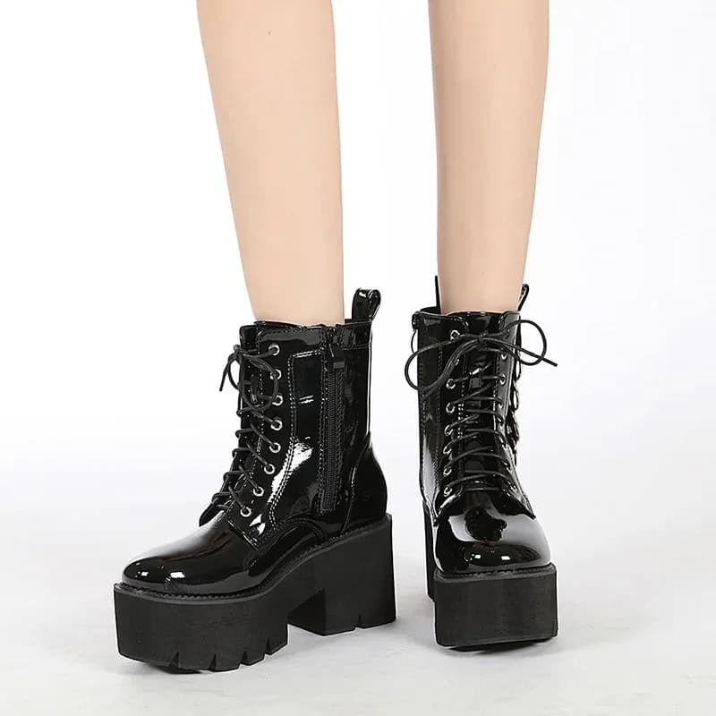 8cm Heels and American New Round Head Boots Quick Sale Front Lace Muffin Thick Soled Women's Boots