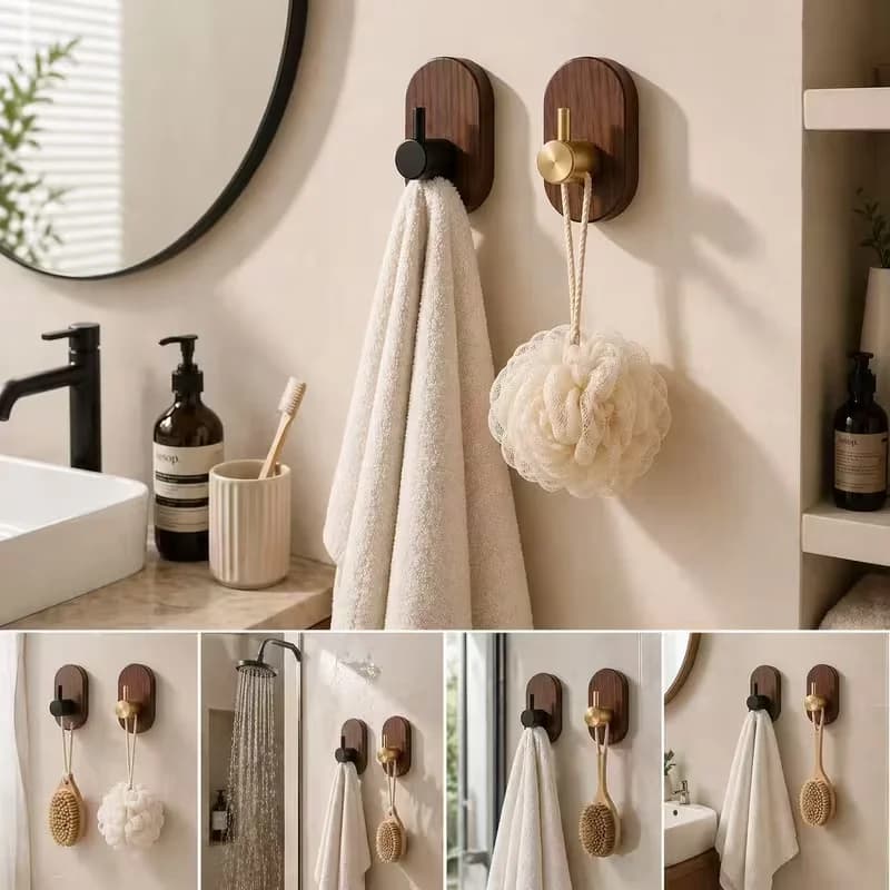Luxury Coat Creative Clothes Hanger Punching Free Wooden Wall Door Hook Fitting Room Bedroom Wooden Hook