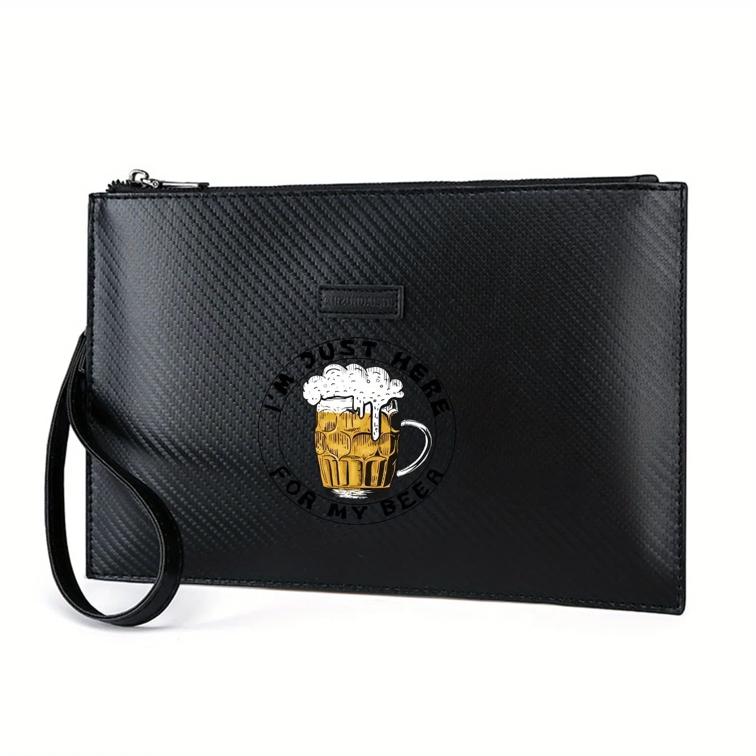 Boccale da birra con gocciolamento di schiuma Elegante borsa da uomo in PU stampato Alla moda e pratica per il trasporto quotidiano