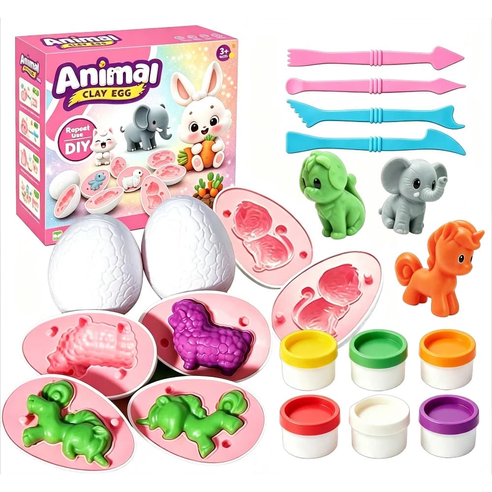 16Pcs Dreamy Unicorn Egg Play Dough Set, Animal Clay Molds & Tools, Creative Modeling Craft Gift for Boys & Girls Ages 3-8