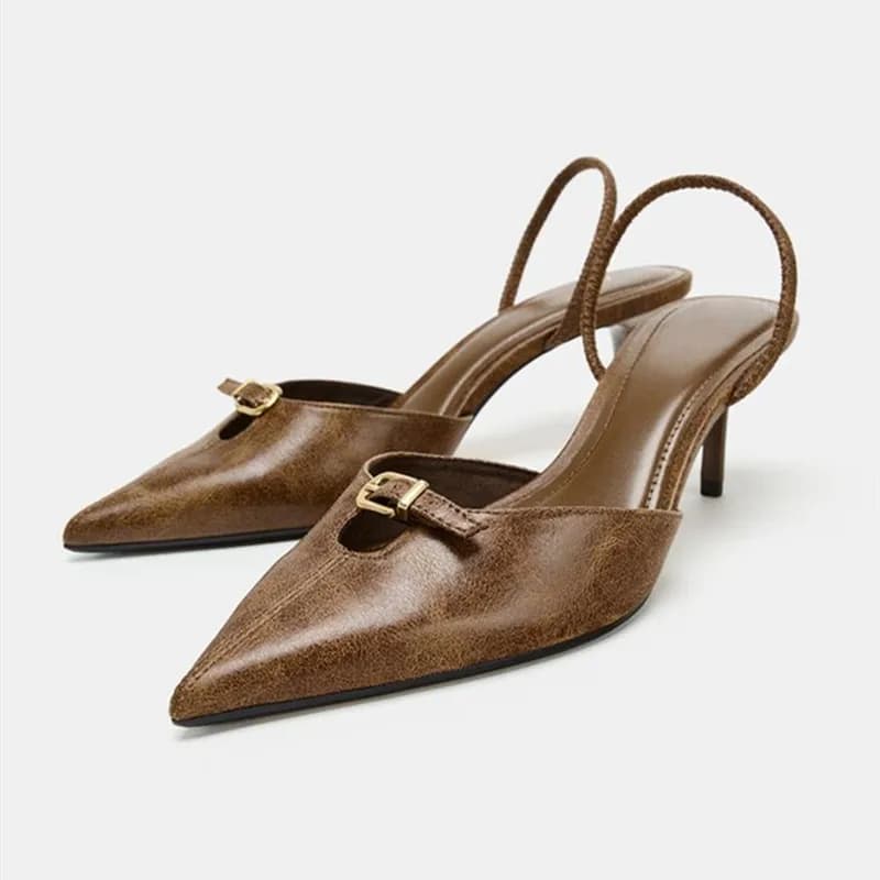 Moda fibbia in metallo design eleganti tacchi alti per le donne sexy punta a punta slingback designer pompe comfort autunno muli sandali