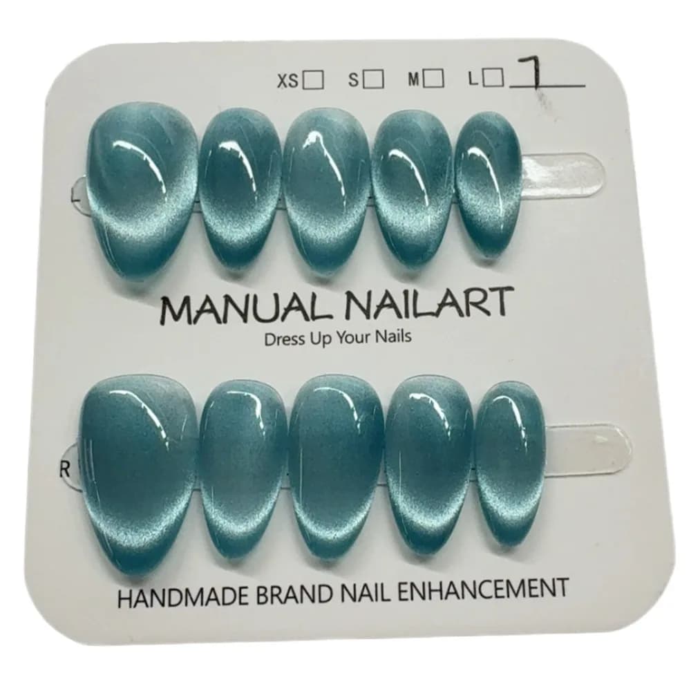 10 pz Unghie Finte a Mandorla Francesi con Cristalli Effetto Occhio di Gatto, Adesivi per Nail Art in Gel Scintillante, Unghie Finte Magnetiche Effetto Occhio di Gatto