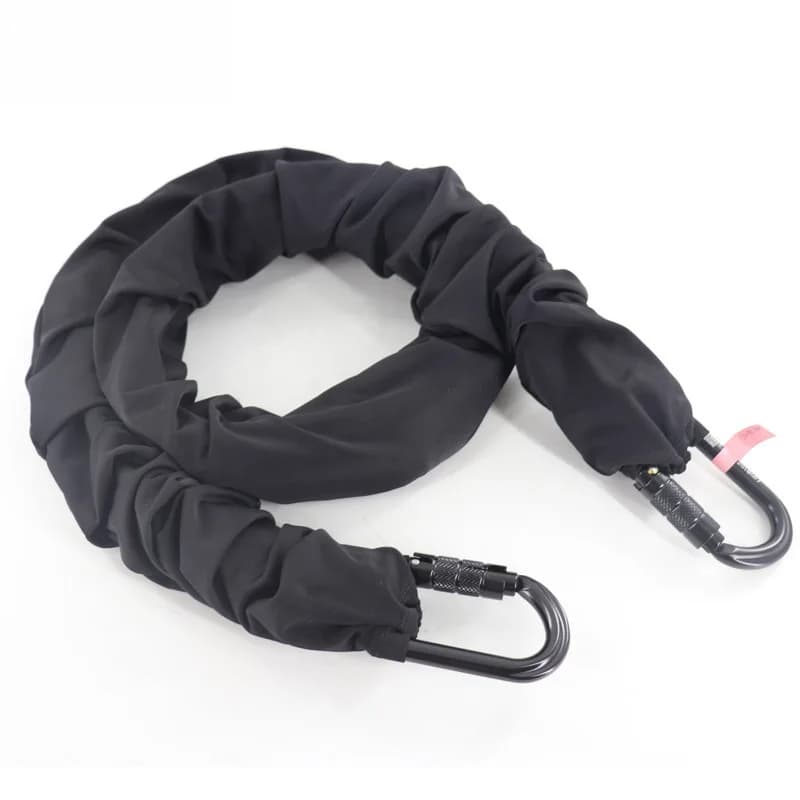 Elastic yoga and bungee jumping strap with automatic aluminum alloy buckle, magic rope, magic belt for dance and support for air exercises.