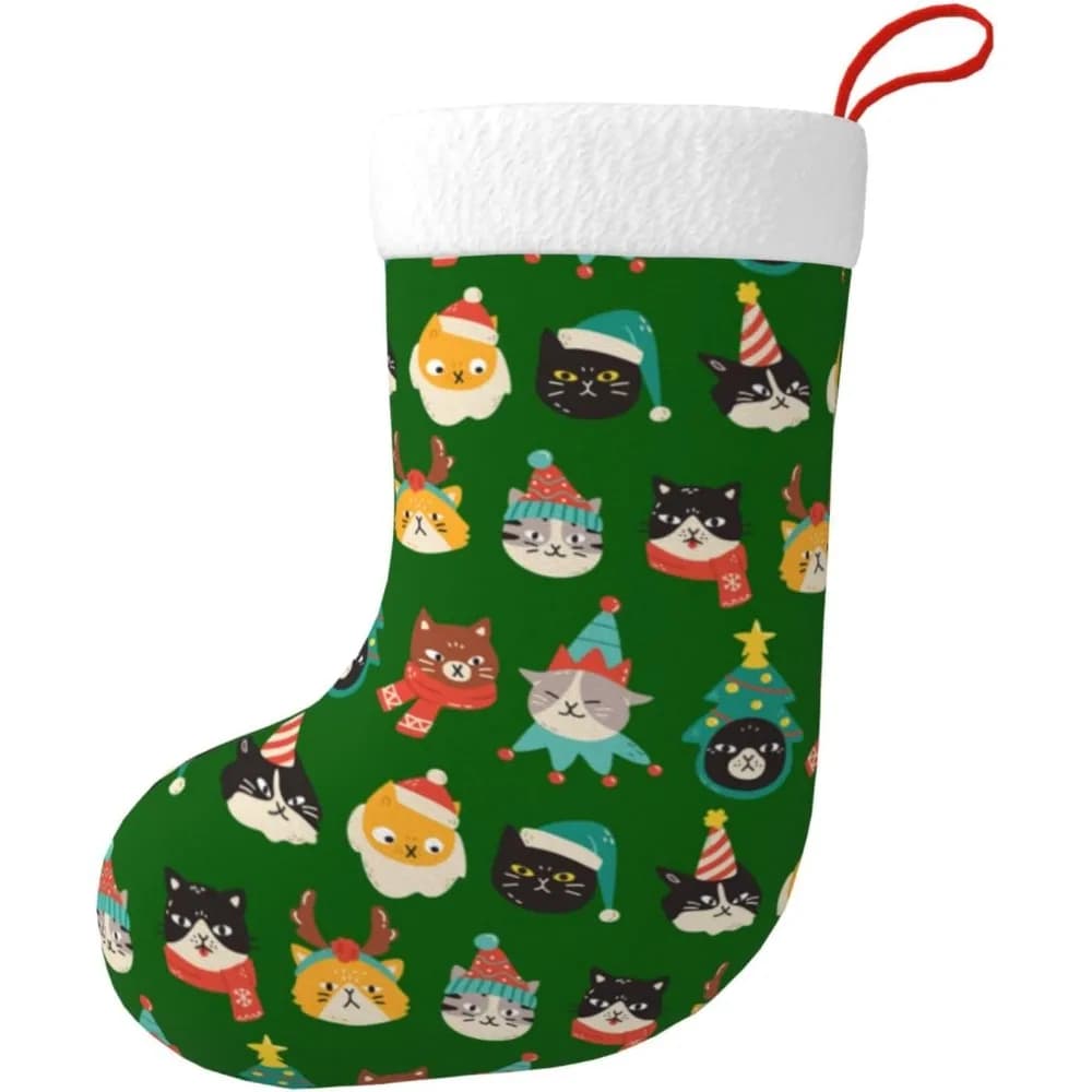 Gatti carini Calze natalizie verdi Camino Appeso Calzini Supporti Ornamento per la famiglia Albero di Natale Decorazione per feste Regalo